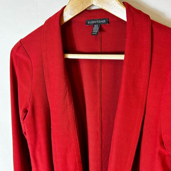 Eileen Fisher NWOT Russet Red Relaxed Fit Open Front Shawl Collar Jacket Size XS - Picture 5 of 12